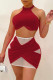 Red Fashion Sexy Patchwork See-through O Neck Two Pieces