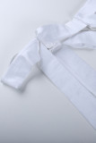 White Fashion Sexy Solid Patchwork Fold Asymmetrical Strapless Long Sleeve Two Pieces