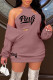 Purple Fashion Sexy Letter Print Basic O Neck Long Sleeve Two Pieces