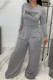 Grey Fashion Casual Letter Print Patchwork O Neck Long Sleeve Two Pieces