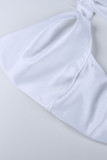 White Fashion Sexy Solid Patchwork Fold Asymmetrical Strapless Long Sleeve Two Pieces
