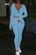 Sky Blue Fashion Sportswear Print Patchwork V Neck Long Sleeve Two Pieces