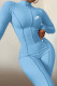 Light Blue Fashion Sportswear Print Patchwork O Neck Jumpsuits