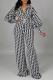 Black Casual Plaid Patchwork Turndown Collar Harlan Jumpsuits