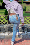 Purple Casual Solid Tassel Turndown Collar Outerwear