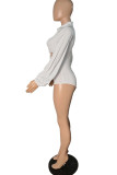 White Fashion Sexy Solid Hollowed Out Turndown Collar Skinny Romper