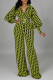 Green Casual Plaid Patchwork Turndown Collar Harlan Jumpsuits