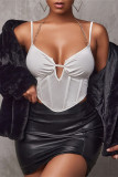 White Fashion Sexy Solid Backless Asymmetrical Spaghetti Strap Tops