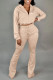 Apricot Fashion Casual Print Patchwork Turndown Collar Two Pieces