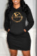 Black Fashion Casual Print Patchwork Hooded Collar One Step Skirt Dresses