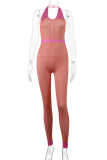 Pink Sexy Print Patchwork V Neck Skinny Jumpsuits