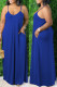 Blue Sexy Casual Solid Backless Spaghetti Strap Long Dress
