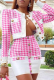 Pink Sexy Plaid Patchwork Cardigan Collar Long Sleeve Two Pieces