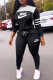 Black Fashion Street Print Patchwork Hooded Collar Long Sleeve Two Pieces