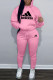 Pink Fashion Casual Print Patchwork Hooded Collar Long Sleeve Two Pieces