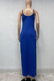 Blue Sexy Casual Solid Backless Spaghetti Strap Long Dress
