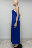 Blue Sexy Casual Solid Backless Spaghetti Strap Long Dress
