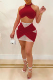 Pink Fashion Sexy Patchwork See-through O Neck Two Pieces