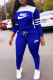 Blue Fashion Street Print Patchwork Hooded Collar Long Sleeve Two Pieces