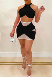 Pink Fashion Sexy Patchwork See-through O Neck Two Pieces