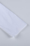 White Fashion Sexy Solid Patchwork Fold Asymmetrical Strapless Long Sleeve Two Pieces