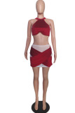 Pink Fashion Sexy Patchwork See-through O Neck Two Pieces