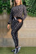 Black Fashion Casual Print Patchwork O Neck Long Sleeve Two Pieces