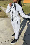 Grey Casual Solid Patchwork Zipper Hooded Collar Long Sleeve Two Pieces