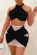 Black Fashion Sexy Patchwork See-through O Neck Two Pieces