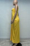 Blue Sexy Casual Solid Backless Spaghetti Strap Long Dress