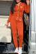 Orange Fashion Casual Letter Print Basic Hooded Collar Long Sleeve Two Pieces