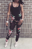 Black Sexy Print Patchwork See-through Fold U Neck Regular Jumpsuits