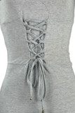Grey Sexy Solid Bandage Patchwork Fold Off the Shoulder Regular Jumpsuits