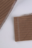 Brown Sexy Solid Bandage Hollowed Out Patchwork O Neck Regular Rompers