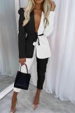 Orange Casual Solid Patchwork Turndown Collar Long Sleeve Two Pieces