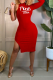 Red Casual Print Patchwork Half A Turtleneck Pencil Skirt Dresses