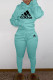 Baby Blue Fashion Casual Print Patchwork Hooded Collar Long Sleeve Two Pieces