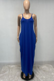 Blue Sexy Casual Solid Backless Spaghetti Strap Long Dress