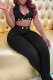 Black Fashion Sexy Solid Bandage Patchwork Backless Halter Sleeveless Two Pieces