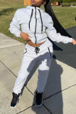 Grey Casual Solid Patchwork Zipper Hooded Collar Long Sleeve Two Pieces
