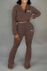Coffee Fashion Casual Print Patchwork Turndown Collar Two Pieces