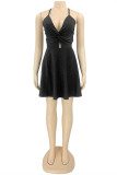 Silver Fashion Sexy Solid Bandage Backless V Neck Sling Dress