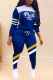 Blue Casual Print Patchwork Hooded Collar Long Sleeve Two Pieces