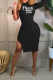 Black Casual Print Patchwork Half A Turtleneck Pencil Skirt Dresses