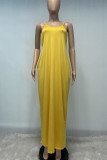 Blue Sexy Casual Solid Backless Spaghetti Strap Long Dress