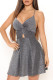 Silver Fashion Sexy Solid Bandage Backless V Neck Sling Dress