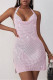 Pink Fashion Sexy Patchwork Backless Slit Halter Sleeveless Dress