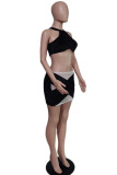 Pink Fashion Sexy Patchwork See-through O Neck Two Pieces