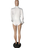 White Fashion Sexy Solid Hollowed Out Turndown Collar Skinny Romper