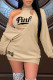 Khaki Fashion Sexy Letter Print Basic O Neck Long Sleeve Two Pieces